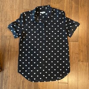 Equipment black & white heart print silk blouse